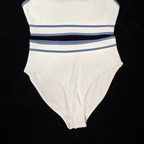 New Herseas High Waisted High Cut Ribbed Bikini Two Piece Swimsuit M - Picture 3 of 11